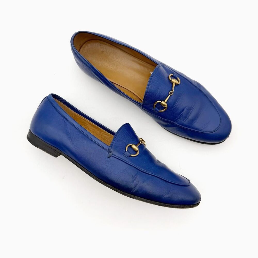 GUCCI Jordaan Blue Leather Horsebit Loafer Size 40 US 10 Flat Slipper